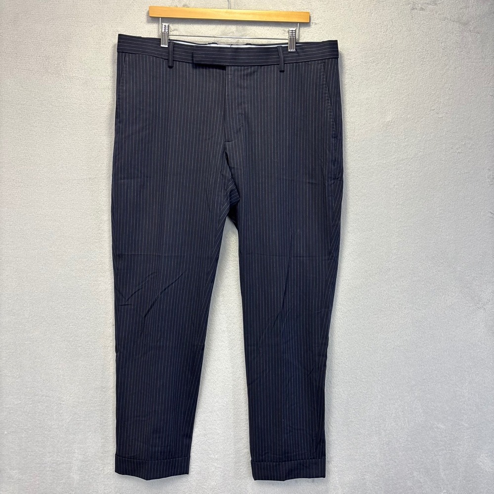 Polo Ralph Lauren Navy Blue Pinstripe Dress Pants Mens 38x32 Cuffed Flat Front